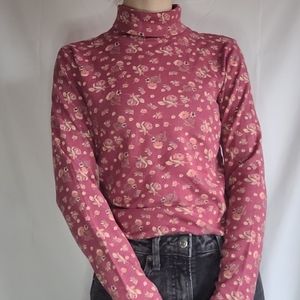 Pink Floral Long Sleeve Turtleneck